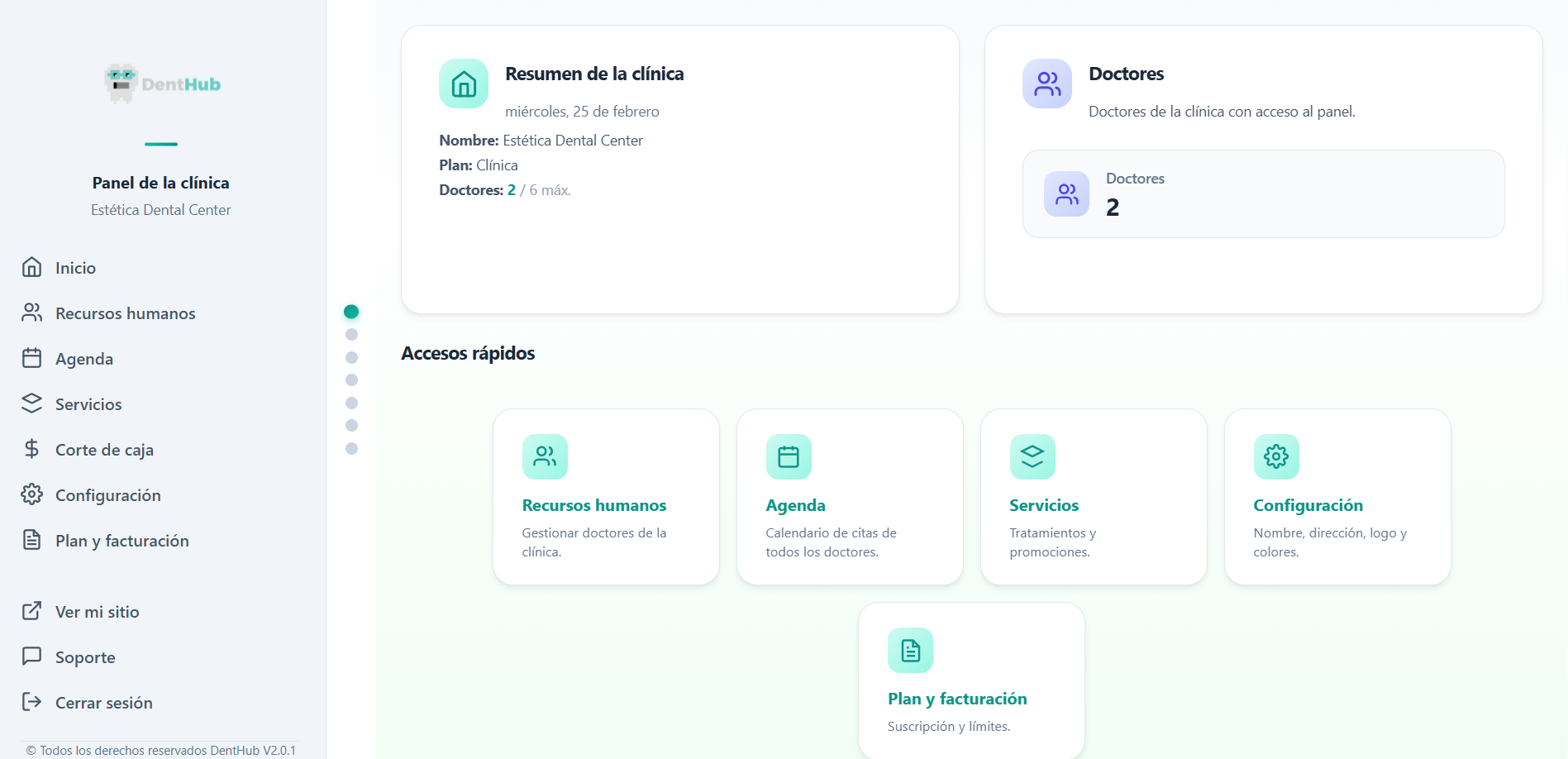 Panel de la clínica